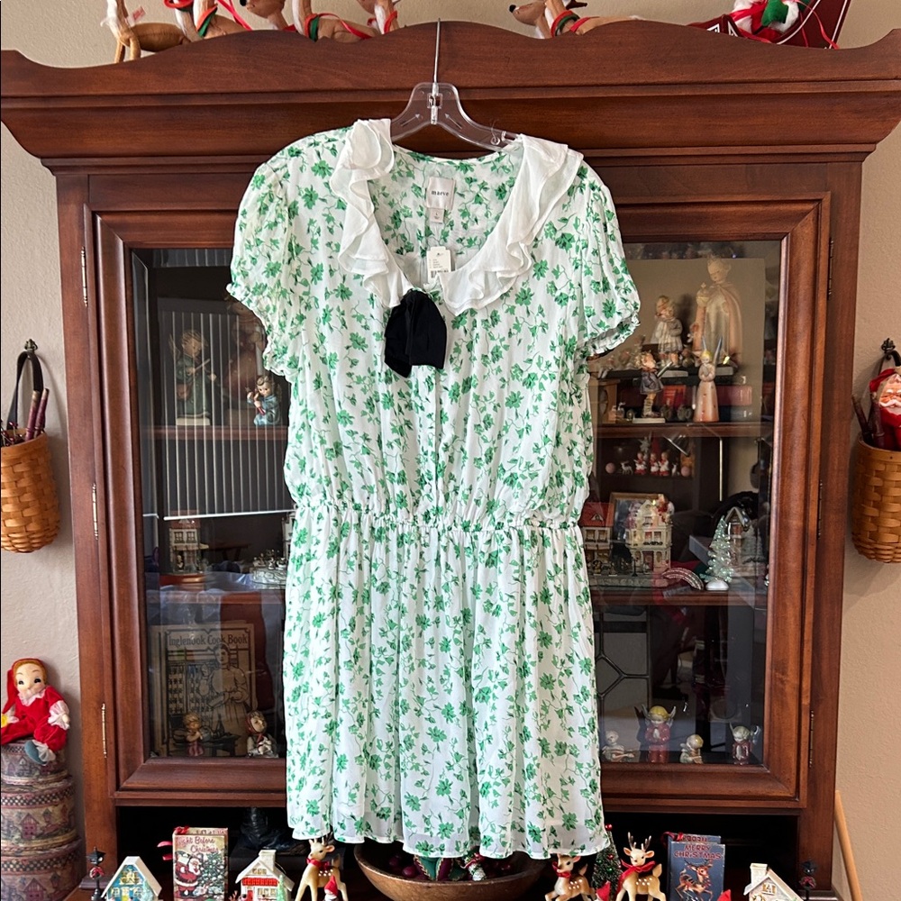 Anthropologie White and Green Floral Dress
